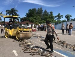 Satlantas Polresta Kendari Hancurkan Ratusan Knalpot Bogar